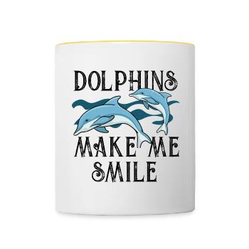Delfine bringen mich zum Lächeln Niedliche - Tasse zweifarbig - Weiß/Gelb - Vorne
