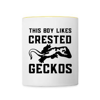 Un garçon aime les geckos huppés, la faune et la - Mug contrasté - blanc/jaune - Devant