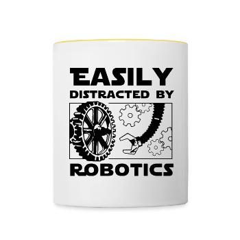 Abgelenkt von Robotern Lustiger Roboteringenieur - Tasse zweifarbig - Weiß/Gelb - Vorne
