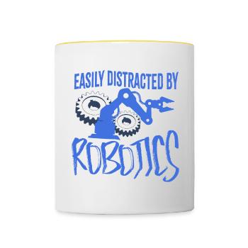 Facilement distrait par les robots électroniques - Mug contrasté - blanc/jaune - Devant