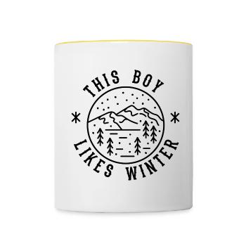 Un garçon aime les journées d'hiver en disant - Mug contrasté - blanc/jaune - Devant