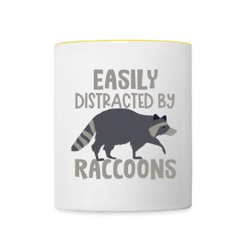 Süßer Waschbär, Wald, Tier, Wildtiere, Wandern, - Tasse zweifarbig - Weiß/Gelb - Vorne
