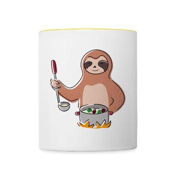 Un paresseux cuisinant un mignon paresseux, un - Mug contrasté - blanc/jaune - Devant