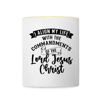 Glaube an Jesus Christus, die Bibel, Gottes Gebote - Tasse zweifarbig - Weiß/Gelb - Vorne