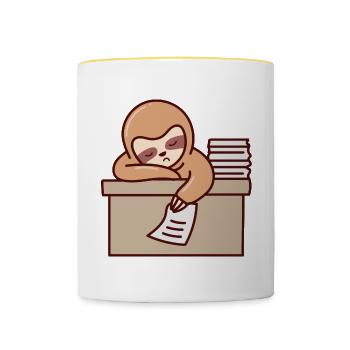 Faultier Arbeiten Einschlafen Büro Müde - Tasse zweifarbig - Weiß/Gelb - Vorne