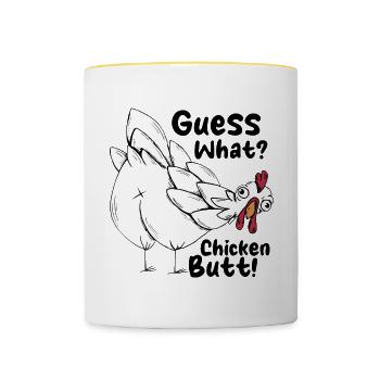 Devinez quel graphique drôle d’animal de cul de poulet - Mug contrasté - blanc/jaune - Devant