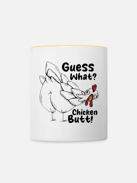 Guess What Chicken Butt Funny Animal Graphic - Contrasting Mug - white/yellow