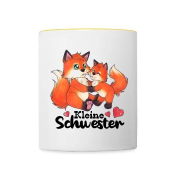 Kleine Schwester Niedlicher Fuchs Geschwister Paar - Tasse zweifarbig - Weiß/Gelb - Vorne