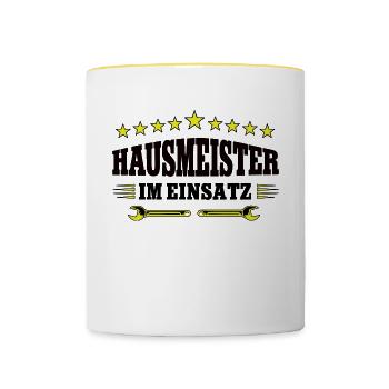 Hausmeister im Einsatz Hauswart Hausmeisterarbeit - Tasse zweifarbig - Weiß/Gelb - Vorne