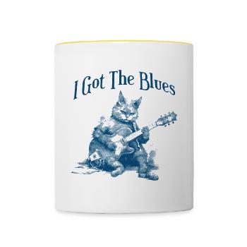 Cat Funny Animals Guitarist I Got The Blues - Contrasting Mug - white/yellow - Front