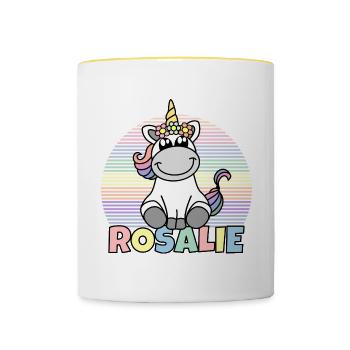 Nom de la licorne Rosalie - Mug contrasté - blanc/jaune - Devant