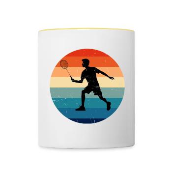 Joueurs de squash de badminton masculins badminton femmes - Mug contrasté - blanc/jaune - Devant