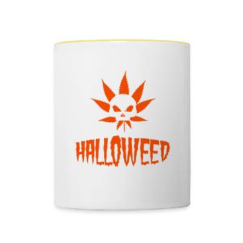 Halloweed - Halloween Cannabis Marihuana THC CBD - Tasse zweifarbig - Weiß/Gelb - Vorne