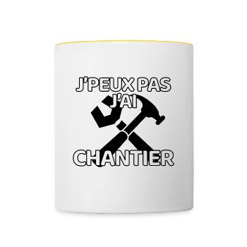 J’peux pas j’ai chantier - Mug contrasté - blanc/jaune - Devant