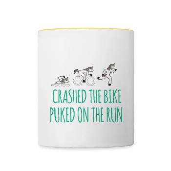 Triathlon Motiv für Triathleten - Tasse zweifarbig - Weiß/Gelb - Vorne