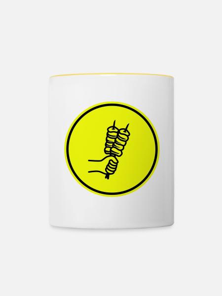 Spieß grill Icon - Tasse zweifarbig - Weiß/Gelb