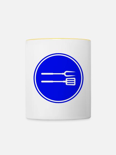Grillzange Grillen Symbol - Tasse zweifarbig - Weiß/Gelb