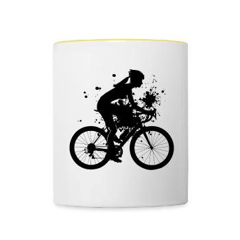 Cyclisme Vélo Cycliste Vélo Cyclisme - Mug contrasté - blanc/jaune - Devant