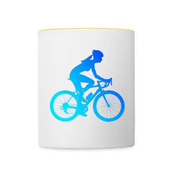 Velo Herren Radeln Bike Radfahrer Damen - Tasse zweifarbig - Weiß/Gelb - Vorne