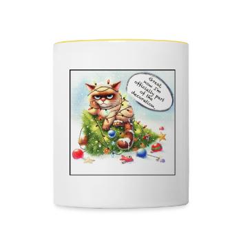 Katze im Weihnachtsstress | Cat’s Xmas trouble - Tasse zweifarbig - Weiß/Gelb - Vorne
