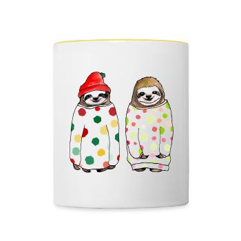 Cuddly sloths - Contrasting Mug - white/yellow - Front