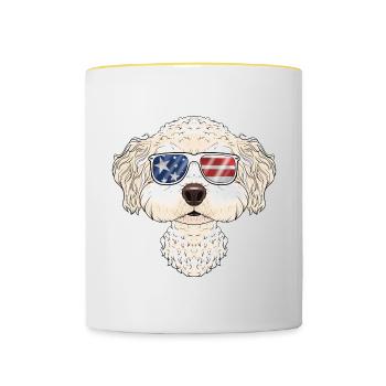 Bichon Frise USA Lunettes de soleil I Drapeau américain - Mug contrasté - blanc/jaune - Devant