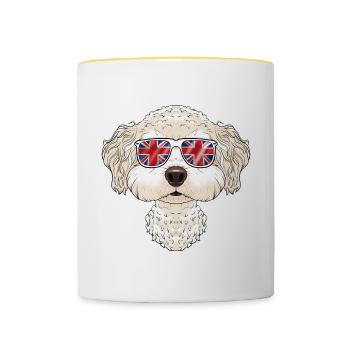Bichon Frise UK Lunettes de soleil I Drapeau anglais I Union - Mug contrasté - blanc/jaune - Devant