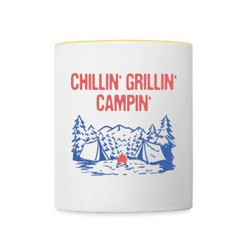 Chillin' Grillin' Campin' Funny Camping Humor - Contrasting Mug - white/yellow - Front