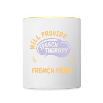 Fournir une orthophonie pour les frites Français drôles - Mug contrasté - blanc/jaune - Devant