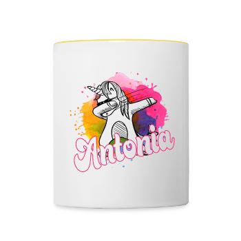 Beautiful name with dabbing unicorn - ANTONIA - Contrasting Mug - white/yellow - Front