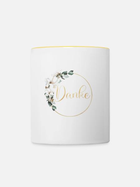 Danke! Blumen_Kranz personalisierbar - Tasse zweifarbig - Weiß/Gelb