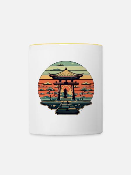 Japanischer Tempel - Tasse zweifarbig - Weiß/Gelb