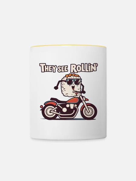 Motorrad - Tasse zweifarbig - Weiß/Gelb