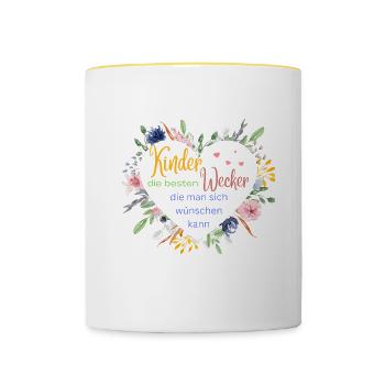 Kinder sind die besten Wecker! - Tasse zweifarbig - Weiß/Gelb - Vorne
