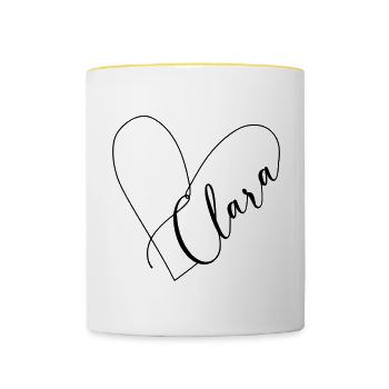 Clara Name Herzlinie - Tasse zweifarbig - Weiß/Gelb - Vorne