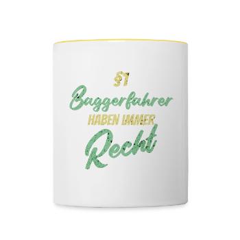 §1 Baggerfahrer haben immer Recht - Tasse zweifarbig - Weiß/Gelb - Vorne