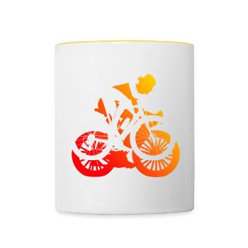 Vélo de route Hommes Vélo de route Femme Cyclisme sur route - Mug contrasté - blanc/jaune - Devant
