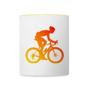 Vélo de route pour hommes Vélo de route pour femmes - Mug contrasté - blanc/jaune - Devant