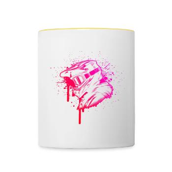 Mountainbiker Damen MTB Radfahren Radfahrer - Tasse zweifarbig - Weiß/Gelb - Vorne