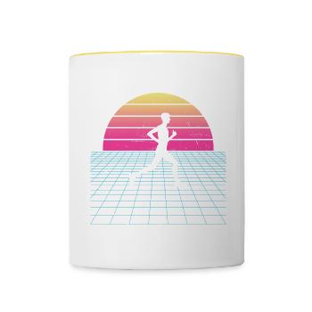 Course, Jogging, Femme, Fitness, Course à pied, Course à pied - Mug contrasté - blanc/jaune - Devant