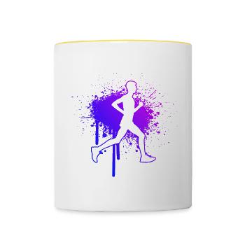 Jogging Jogging Course à pied Fitness Femmes - Mug contrasté - blanc/jaune - Devant