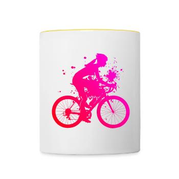 Radfahrer Mtb Fahrrad Radeln Herren Radfahren - Tasse zweifarbig - Weiß/Gelb - Vorne