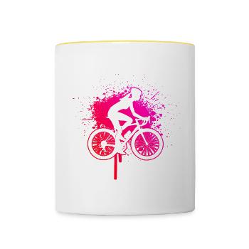 Cyclisme Cyclisme Vélo Femmes Cyclisme - Mug contrasté - blanc/jaune - Devant
