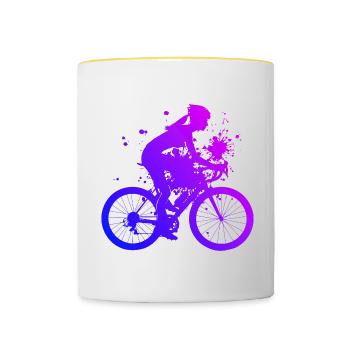 Herren Radfahrer Radeln Mtb Velo Damen - Tasse zweifarbig - Weiß/Gelb - Vorne