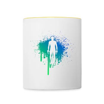 Vélo VTT Vélo VTT Femme Vélo Vélo - Mug contrasté - blanc/jaune - Devant