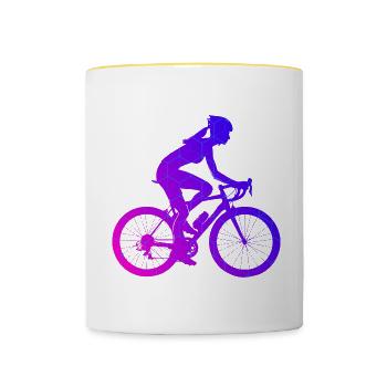 Cycling Cyclist Mtb Men's Bike - Contrasting Mug - white/yellow - Front