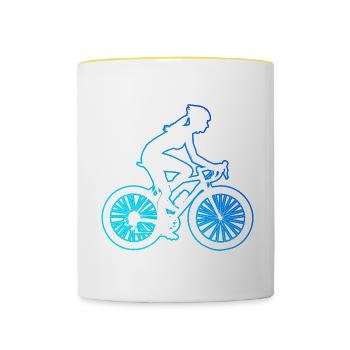 Vélo VTT Vélo Femmes Cyclisme - Mug contrasté - blanc/jaune - Devant