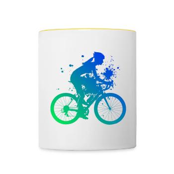 Fahrrad Radeln Velo Mtb Radfahren Mountainbike - Tasse zweifarbig - Weiß/Gelb - Vorne