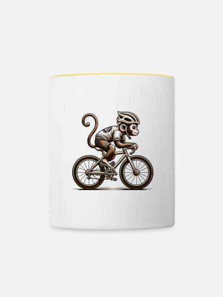 Cute Cyclist Monkey - Tasse zweifarbig - Weiß/Gelb