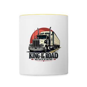 King of the Road – LKW-Trucker Design - Tasse zweifarbig - Weiß/Gelb - Vorne